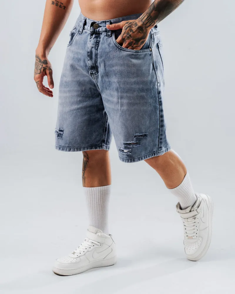 Bermuda Regular Para Hombre Azul Con Rotos