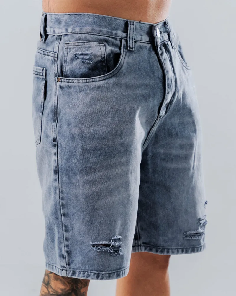 Bermuda Regular Para Hombre Azul Con Rotos
