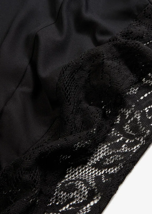 Blusa con detalles de encaje de poliéster reciclado Negro