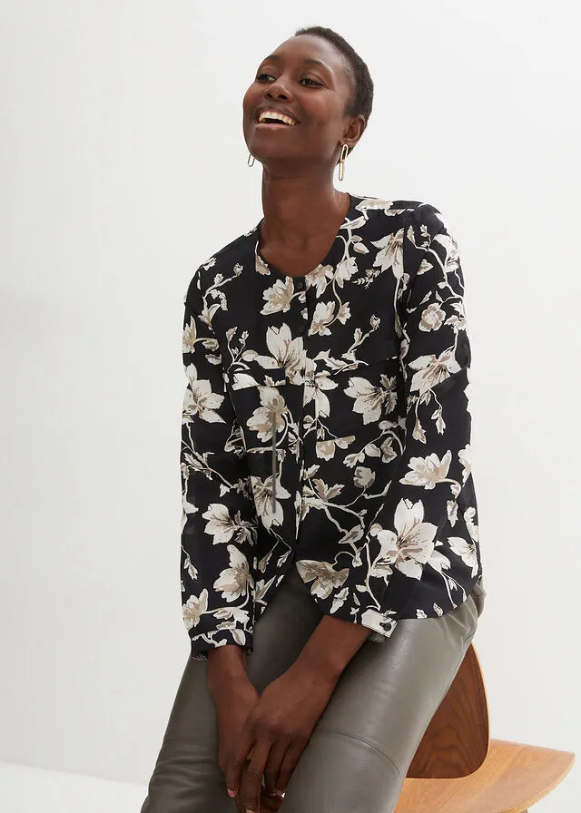 BLUSA NEGROGRIS GUIJARRO DE FLORES