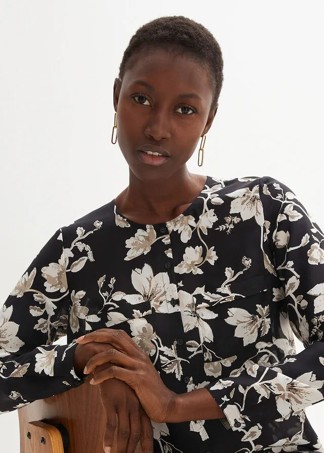 BLUSA NEGROGRIS GUIJARRO DE FLORES