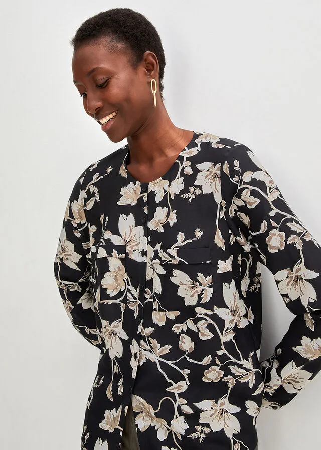 BLUSA NEGROGRIS GUIJARRO DE FLORES