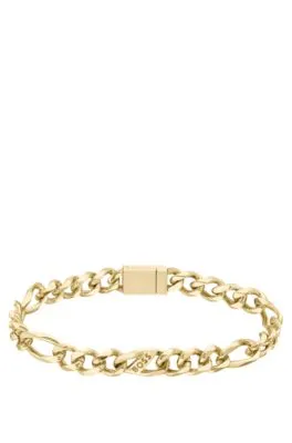 Brazalete de cadena fígaro dorado con eslabón de la marca