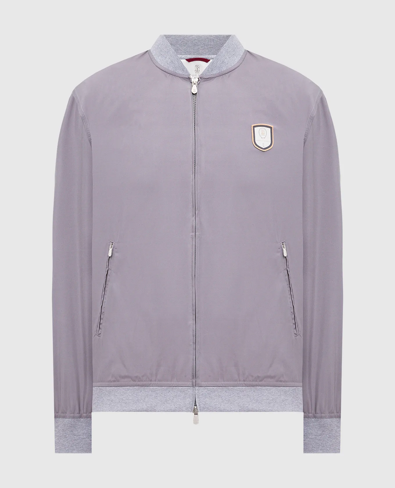Brunello Cucinelli Gray bomber jacket with logo patch