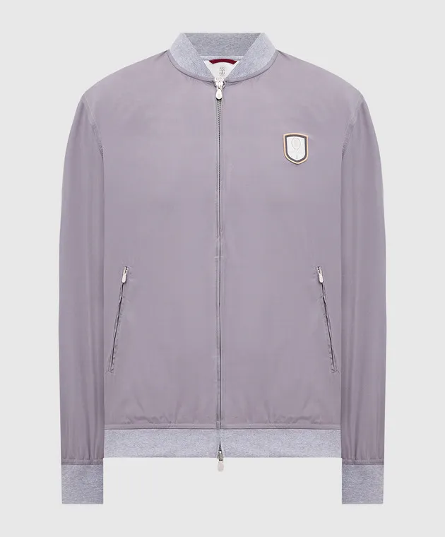Brunello Cucinelli Gray bomber jacket with logo patch