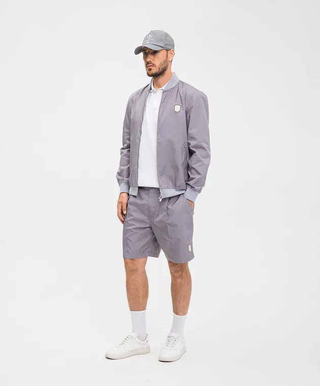 Brunello Cucinelli Gray bomber jacket with logo patch