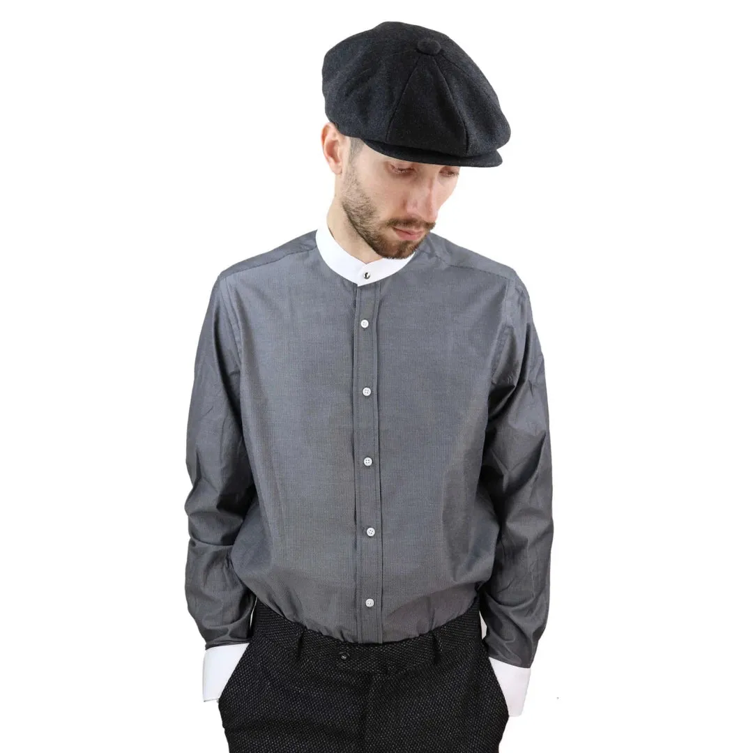 Camisa Blinders con tejido espiga con cuello Nehru extraíble y botón de centavo para hombres