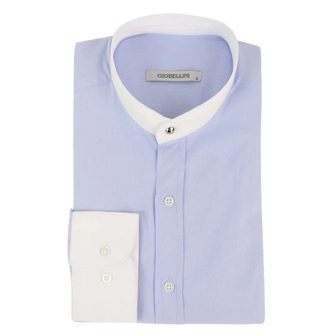 Camisa Blinders con tejido espiga con cuello Nehru extraíble y botón de centavo para hombres