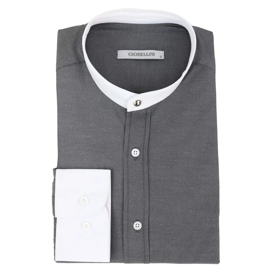 Camisa Blinders con tejido espiga con cuello Nehru extraíble y botón de centavo para hombres