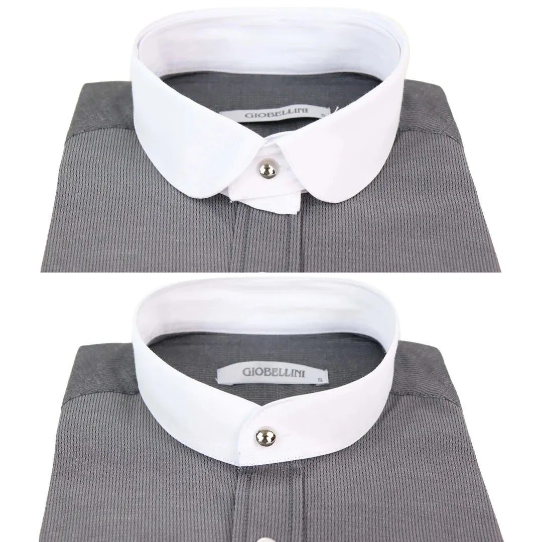Camisa Blinders con tejido espiga con cuello Nehru extraíble y botón de centavo para hombres