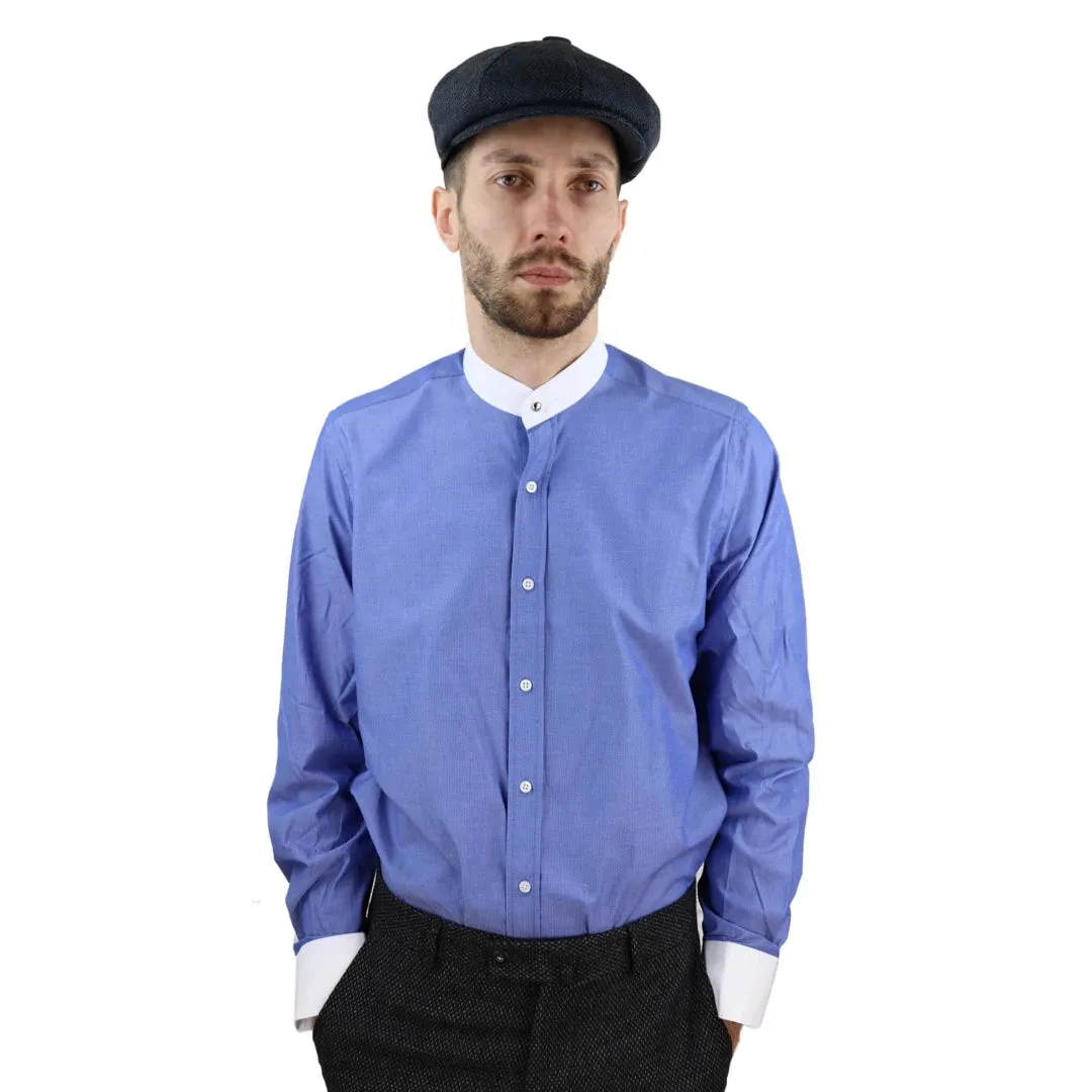 Camisa Blinders con tejido espiga con cuello Nehru extraíble y botón de centavo para hombres