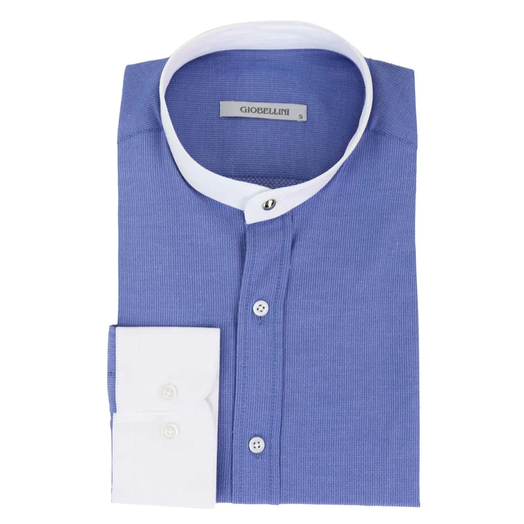 Camisa Blinders con tejido espiga con cuello Nehru extraíble y botón de centavo para hombres