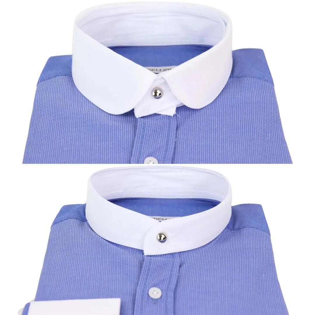 Camisa Blinders con tejido espiga con cuello Nehru extraíble y botón de centavo para hombres