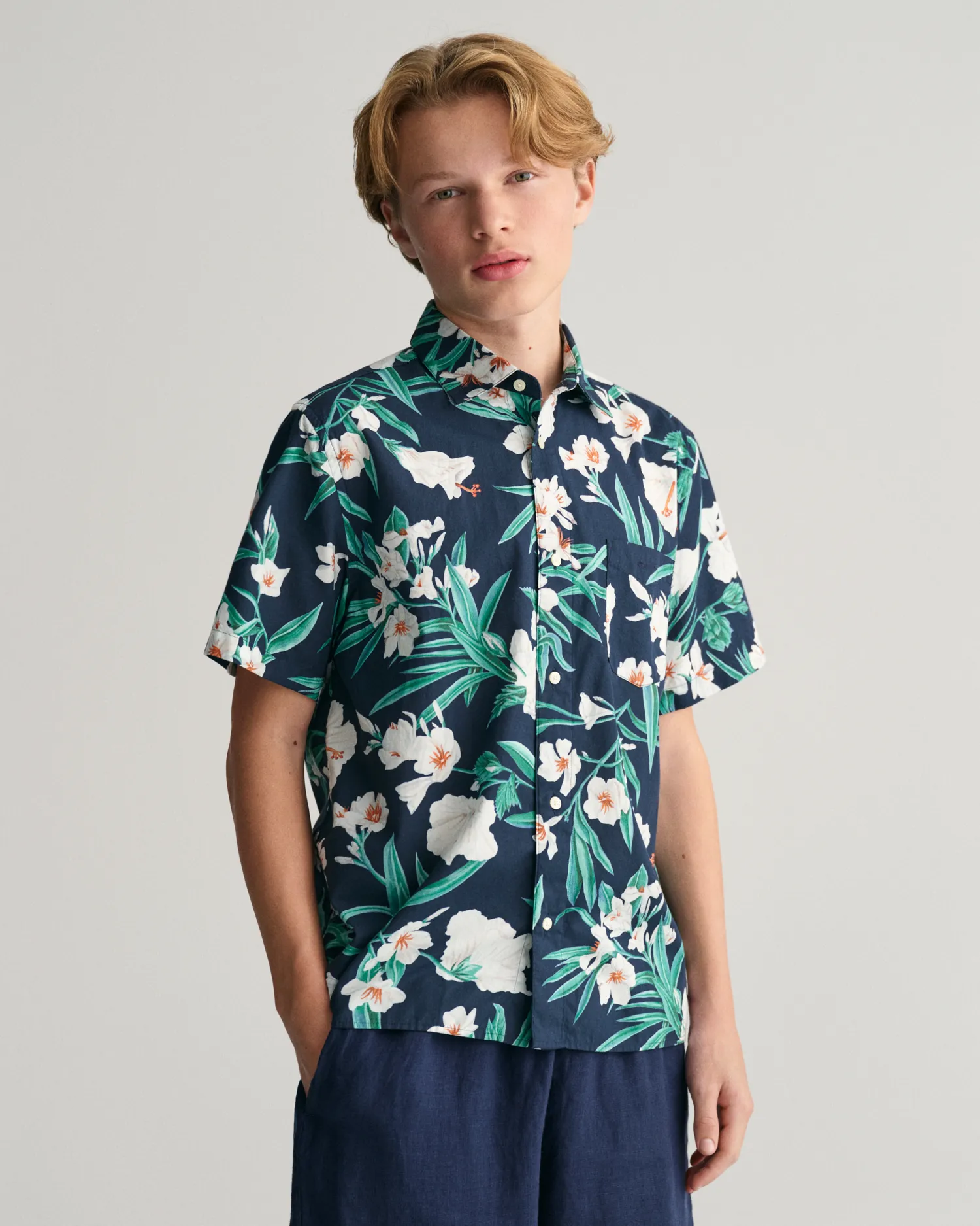 Camisa de manga corta de algodón con estampado de adelfas Teens