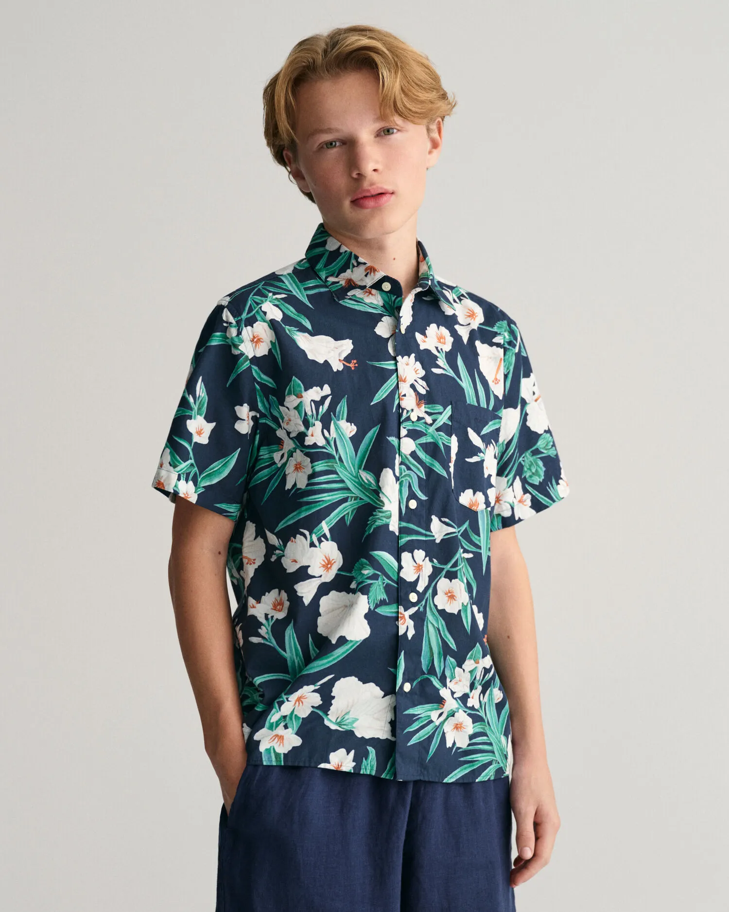 Camisa de manga corta de algodón con estampado de adelfas Teens