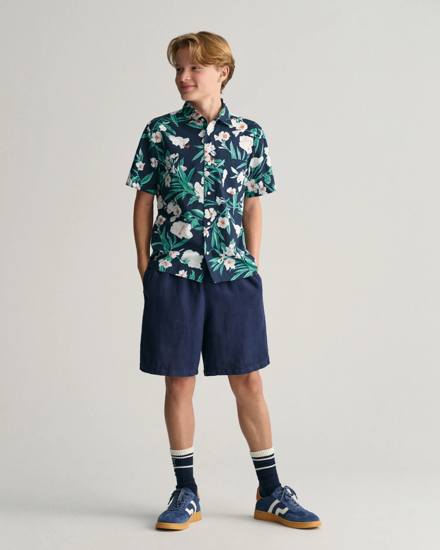 Camisa de manga corta de algodón con estampado de adelfas Teens