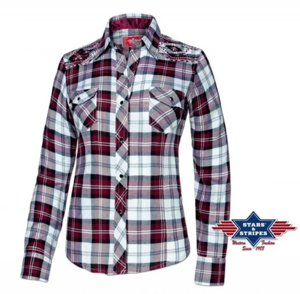 Camisa moda western para mujer a cuadros con mosaicos nativo americanos bordados