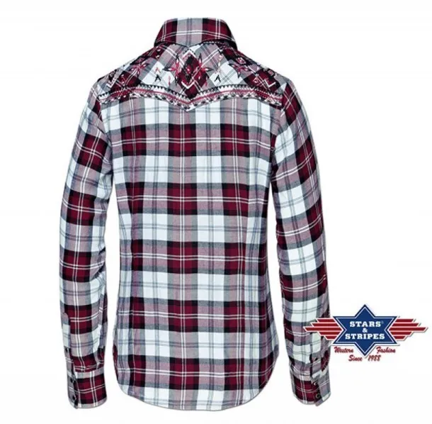 Camisa moda western para mujer a cuadros con mosaicos nativo americanos bordados