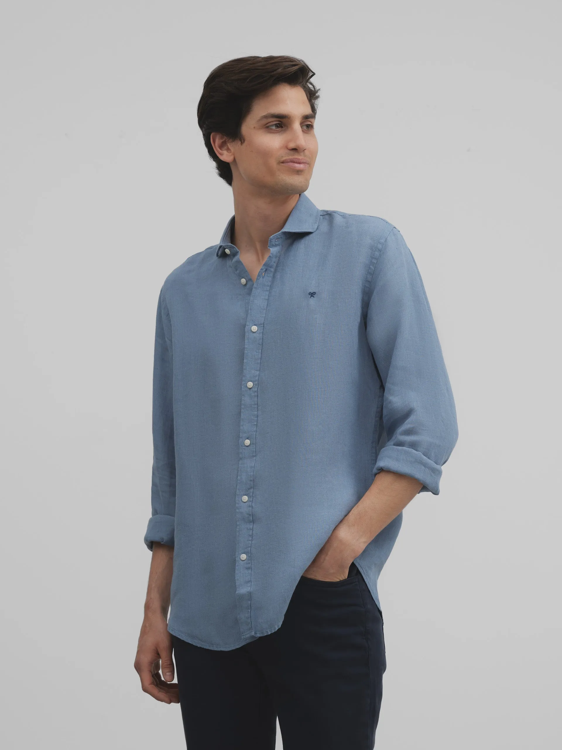 Camisa sport linen azul indigo