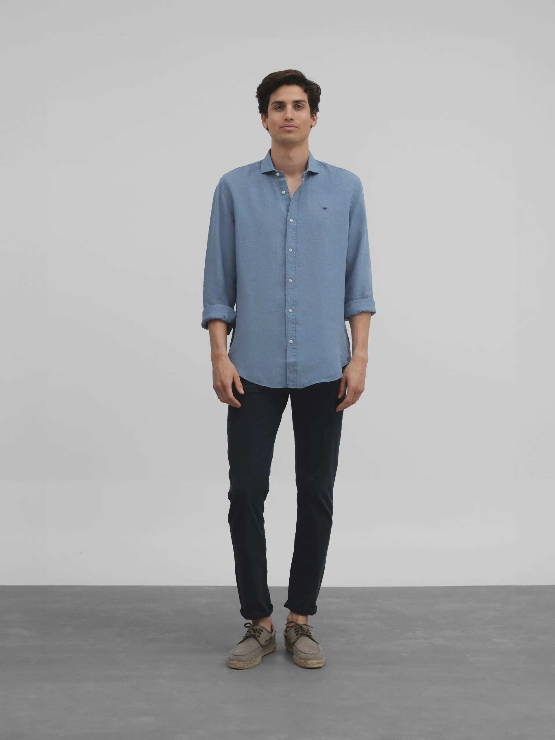 Camisa sport linen azul indigo