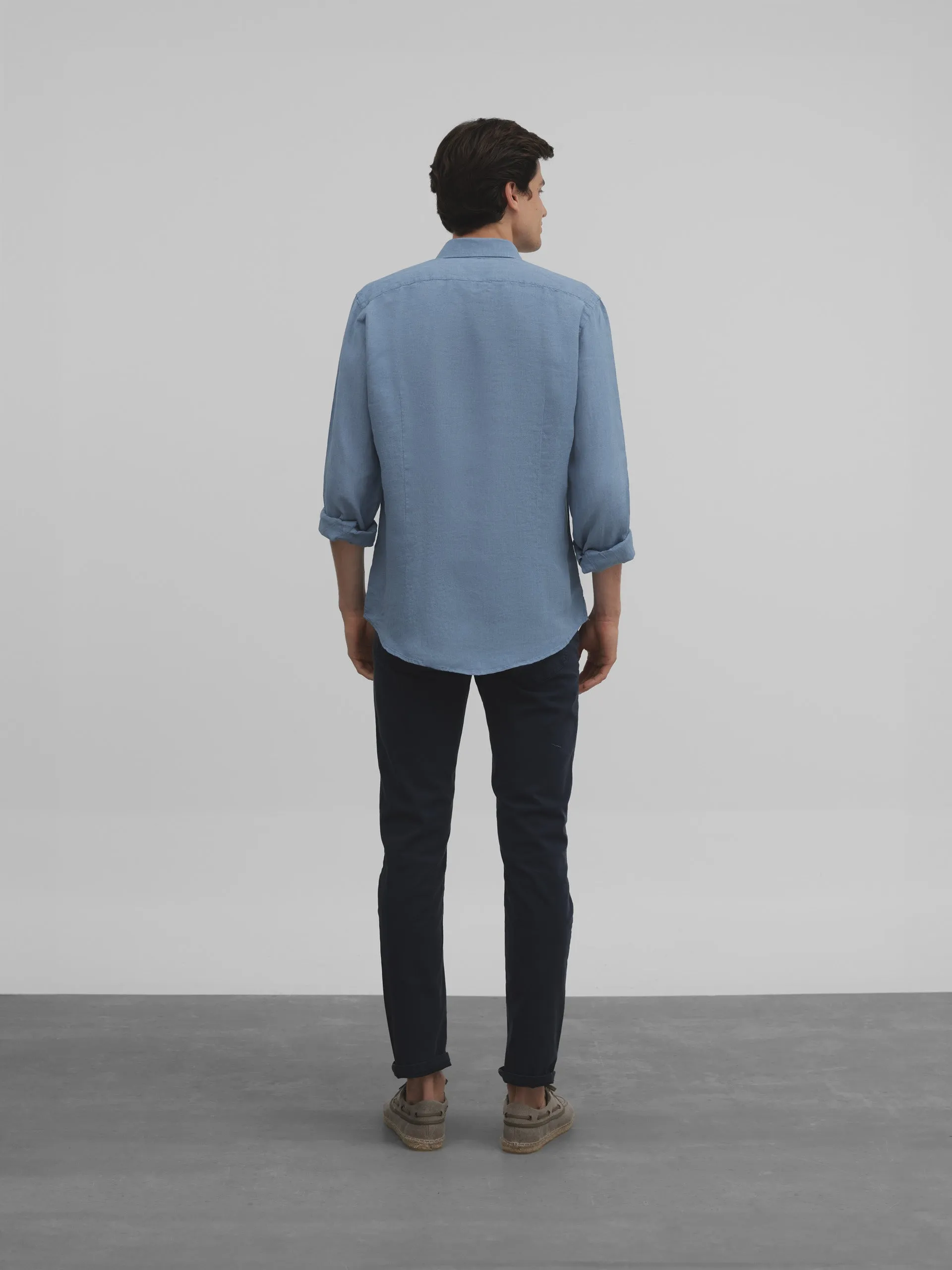 Camisa sport linen azul indigo