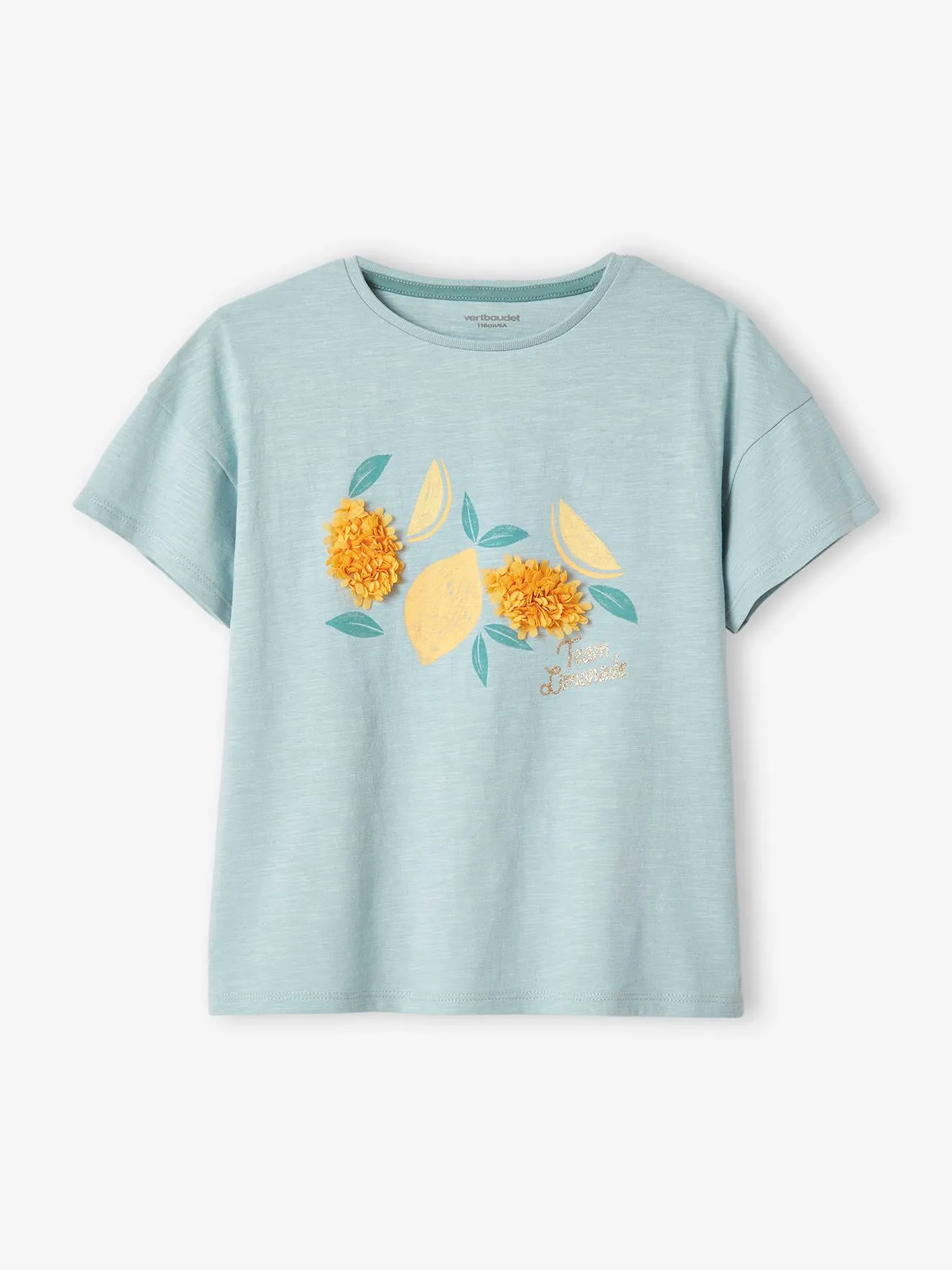 Camiseta con motivo con flecos y detalles irisados para niña