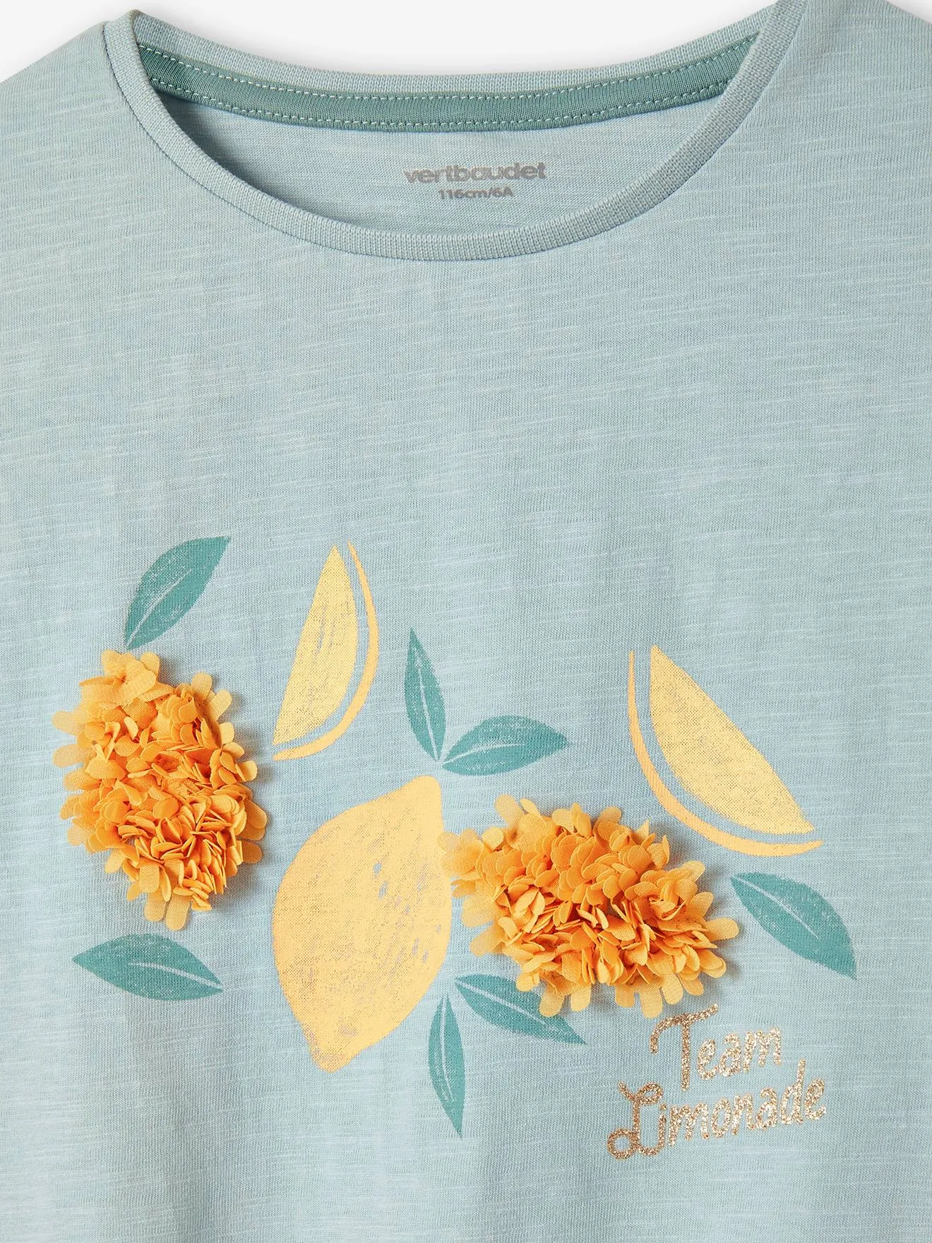 Camiseta con motivo con flecos y detalles irisados para niña
