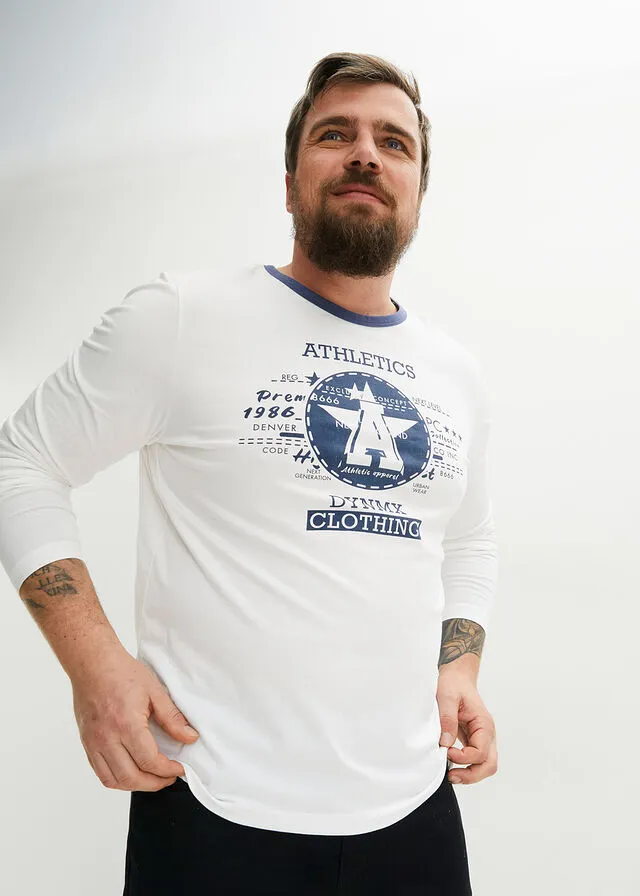 Camiseta de manga larga Blanco+índigo estampado