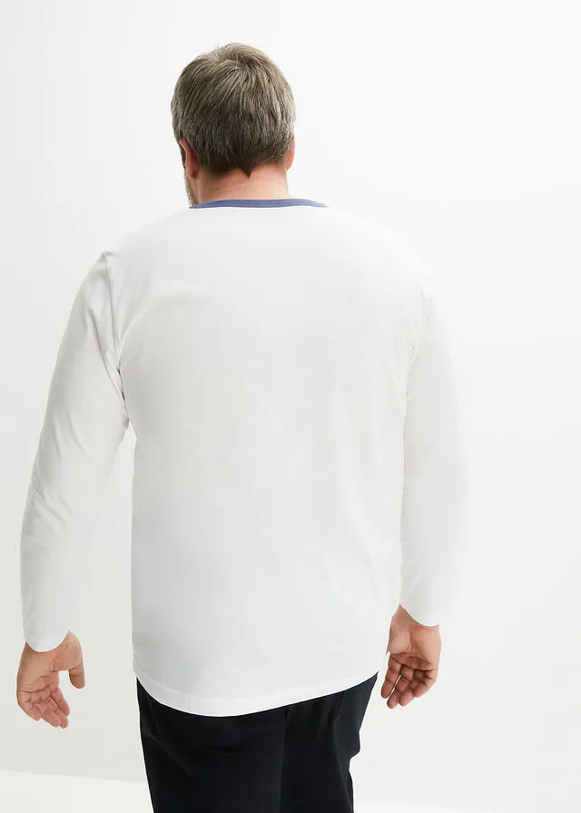 Camiseta de manga larga Blanco+índigo estampado