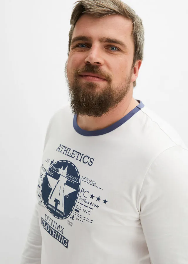 Camiseta de manga larga Blanco+índigo estampado