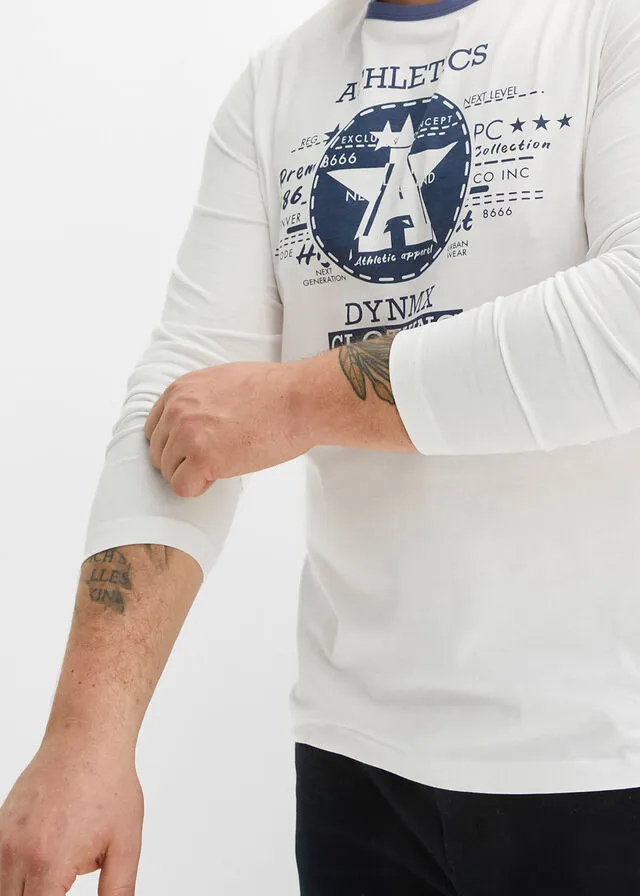 Camiseta de manga larga Blanco+índigo estampado