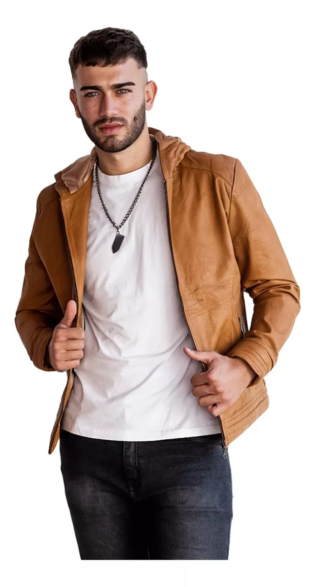 Campera De Cuero Vacuno 100% Legitimo De Hombre Con Capucha 