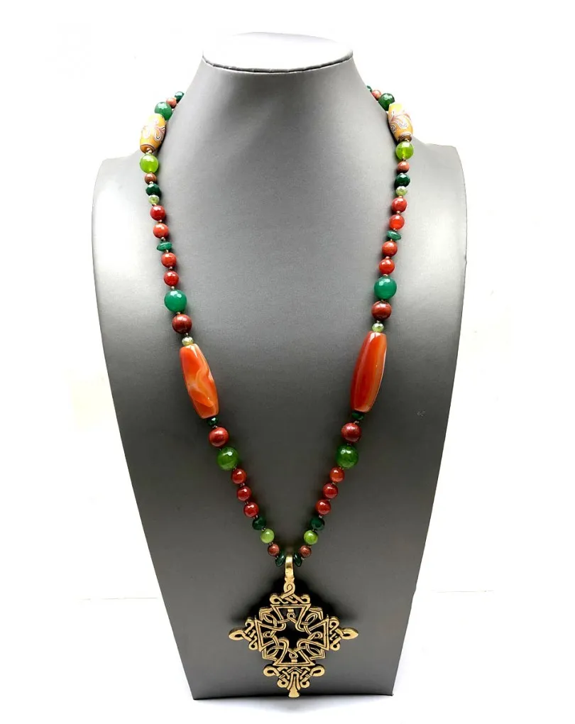 COLLARES MUJER LARGOS CON PIEDRAS Y CUENTAS ARTESANALES CON CRUZ COPTA ANTIGUA JOYAS AFRICANAS ONLINE