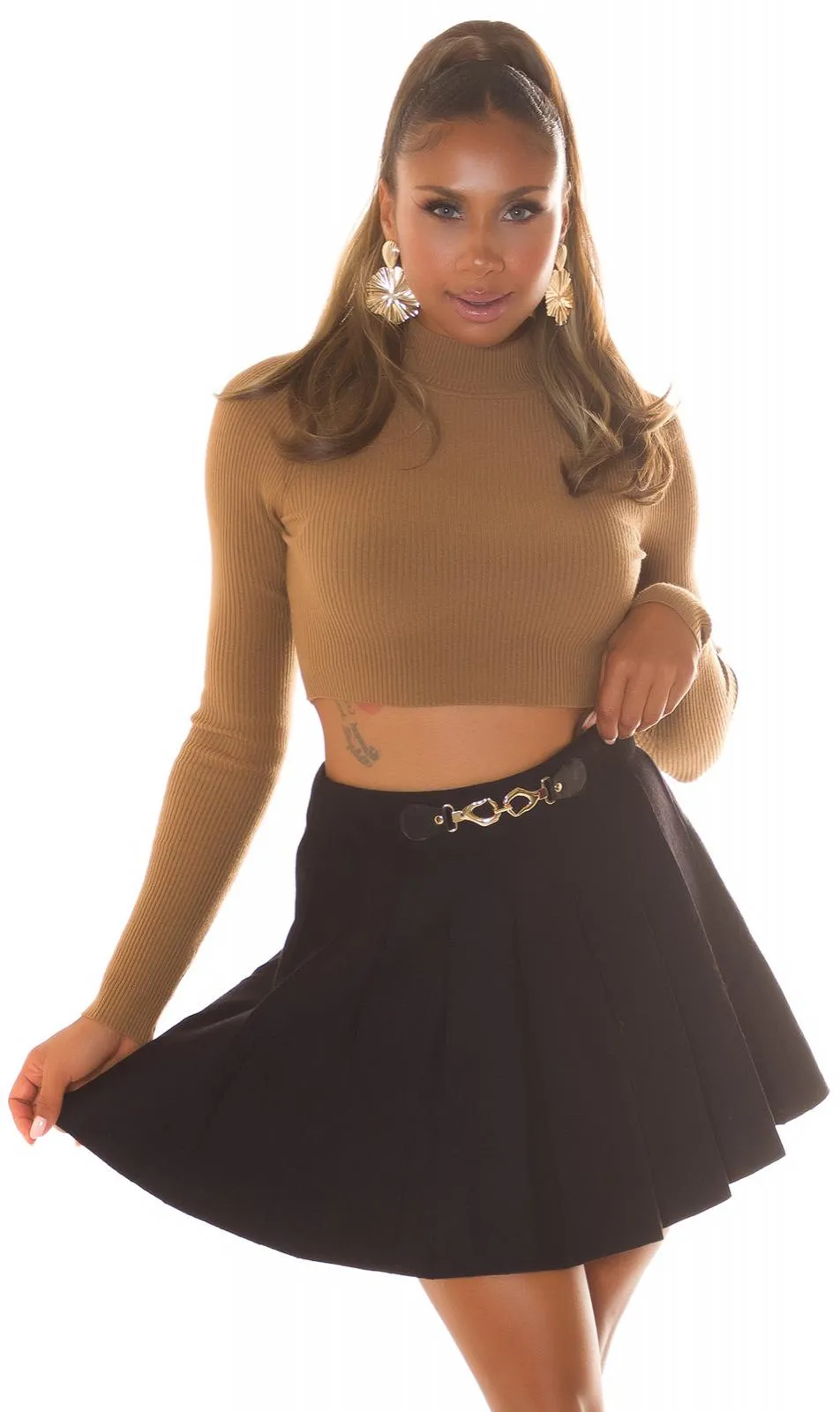 Falda Cintura Alta con pliegues negro