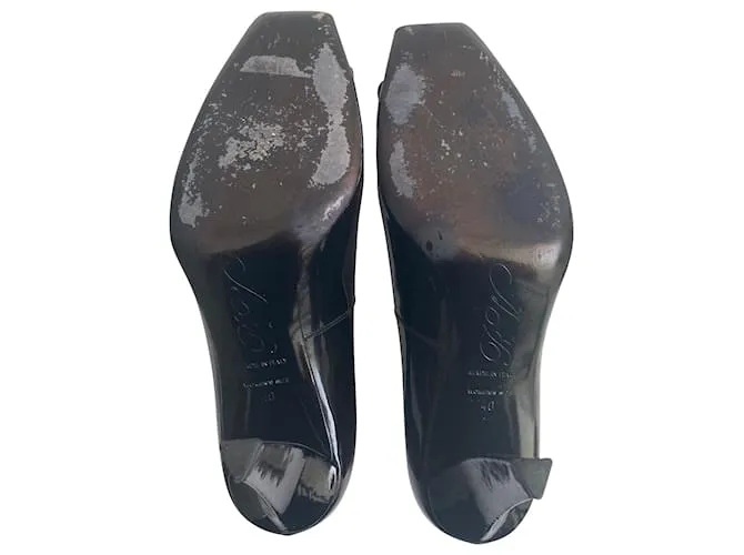 Hebilla de metal con punta cuadrada Roger Vivier en charol negro 