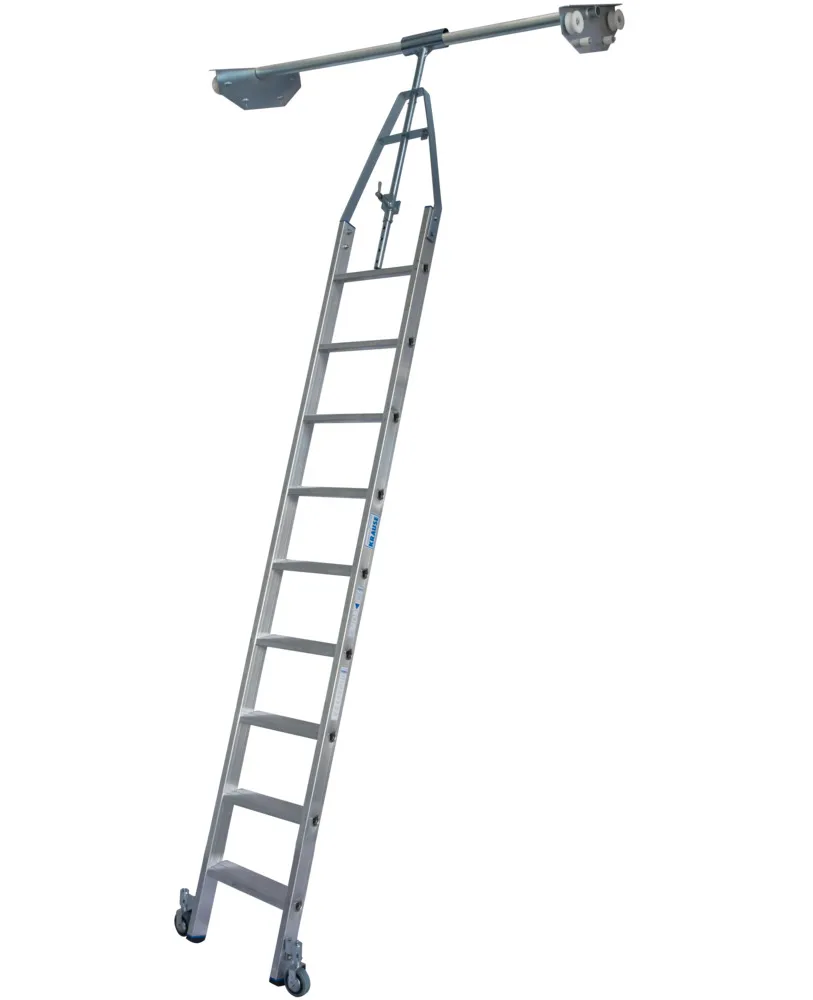 KRAUSE Escalera de estantería doble aluminio, móvil, con camino de rodadura, 9 escalones