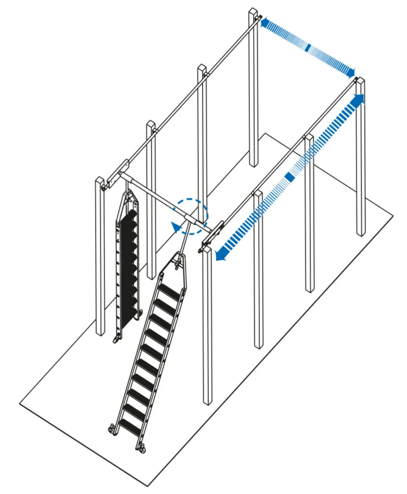 KRAUSE Escalera de estantería doble aluminio, móvil, con camino de rodadura, 9 escalones
