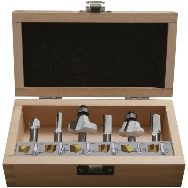 MAKITA  D53540  JUEGO DE CUCHILLOS FRESADOS, VáSTAGO 8 MM, EMBALAJE DE MADERA, 6 PIEZAS
