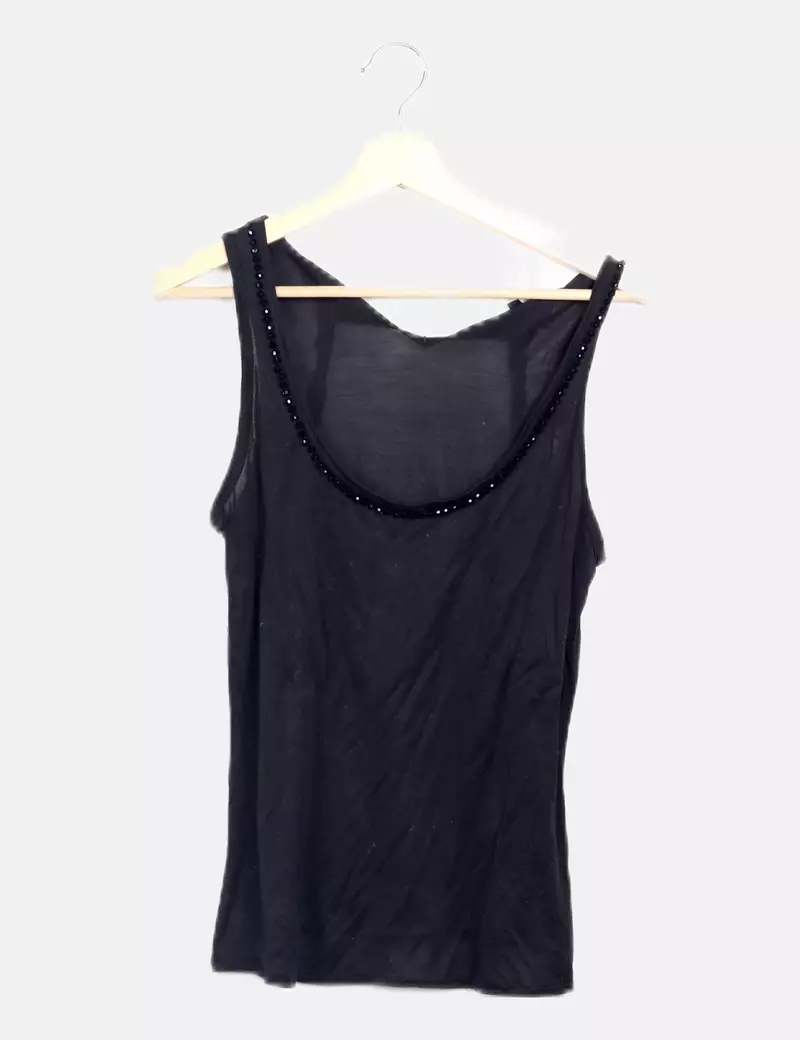 Massimo Dutti Blusa negra abalorios