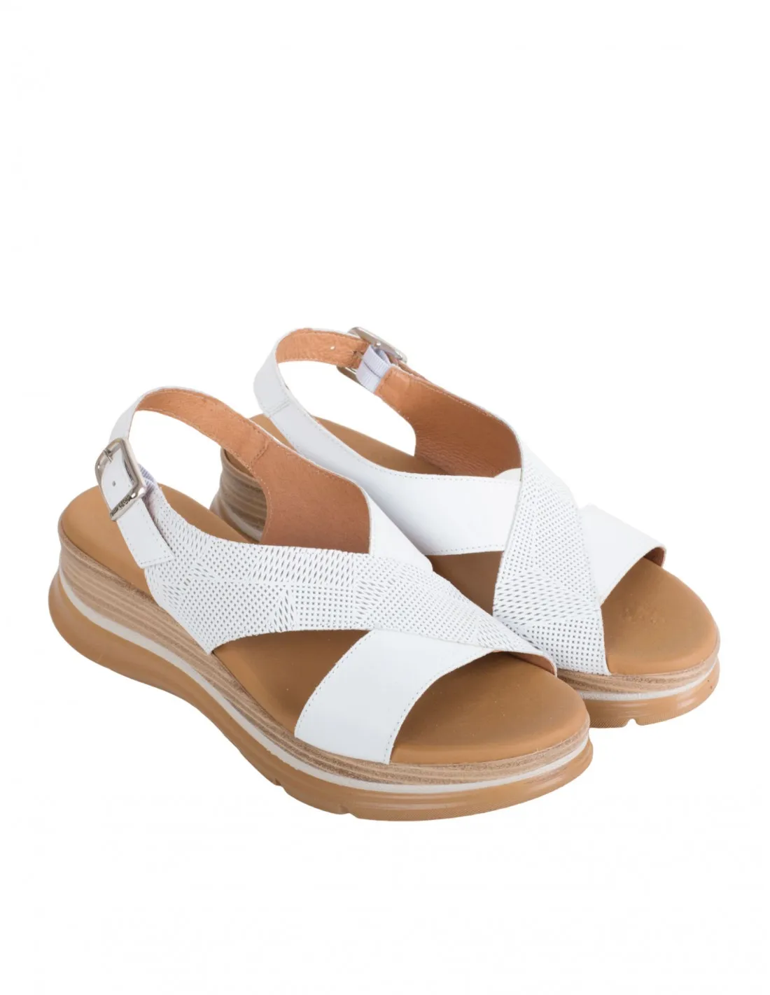PAULA URBAN Sandalias Cuña Tiras Cruzadas Blancas