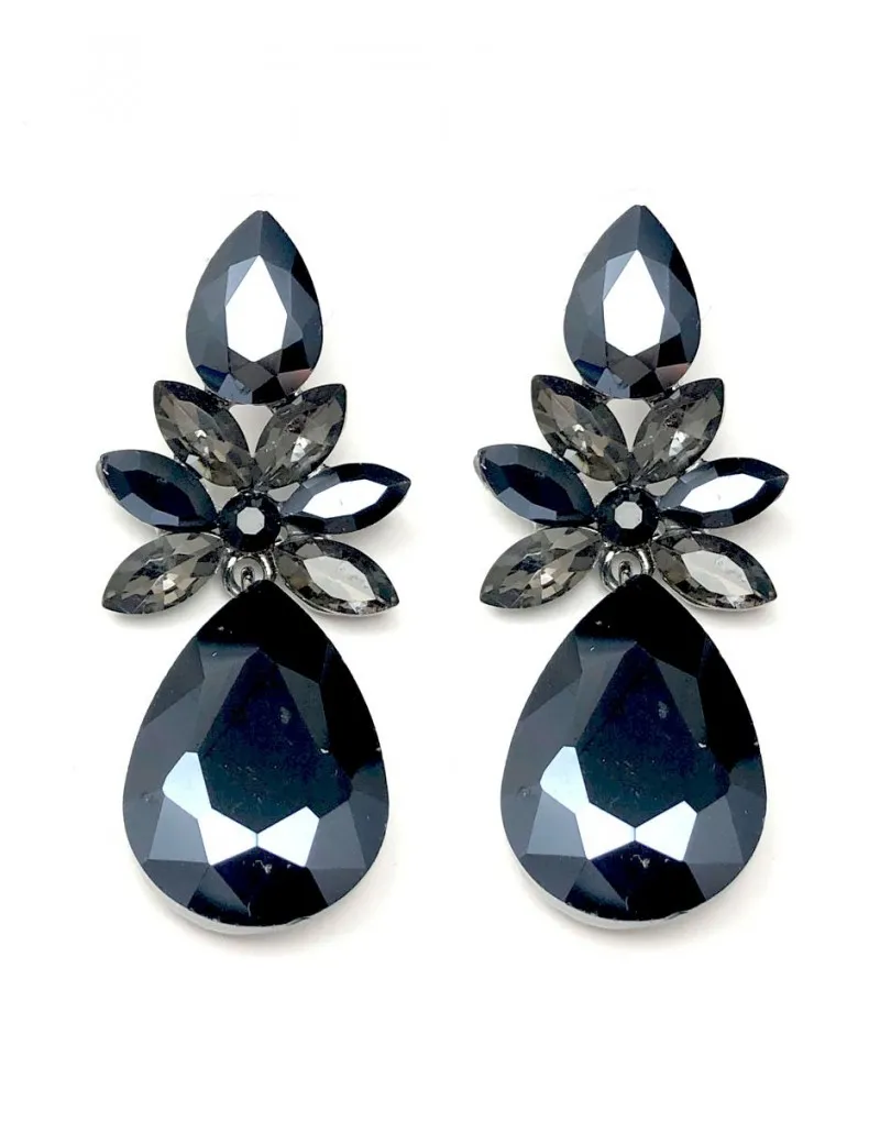 PENDIENTES LARGOS DE FIESTA NEGROS DE CRISTAL PARA BODAS