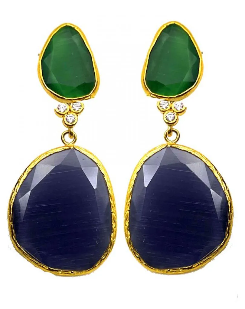 PENDIENTES LARGOS MORADOS Y VERDES DISEÑADOS PARA BODAS