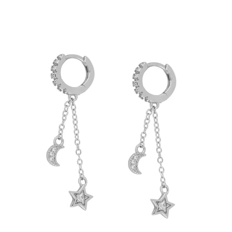 Pendientes Plata de ley Cadena Estrella y Luna