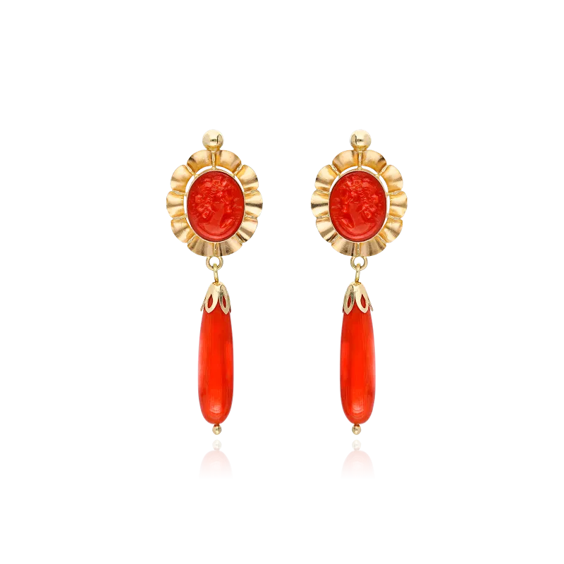 PENDIENTES "ROCIO" ORO 18K CORAL NATURAL