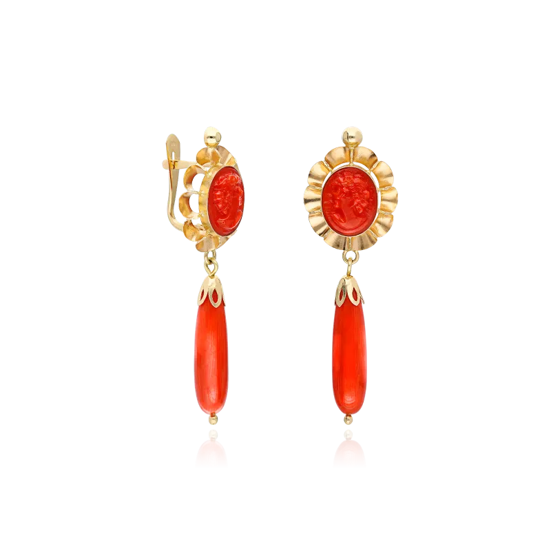 PENDIENTES "ROCIO" ORO 18K CORAL NATURAL