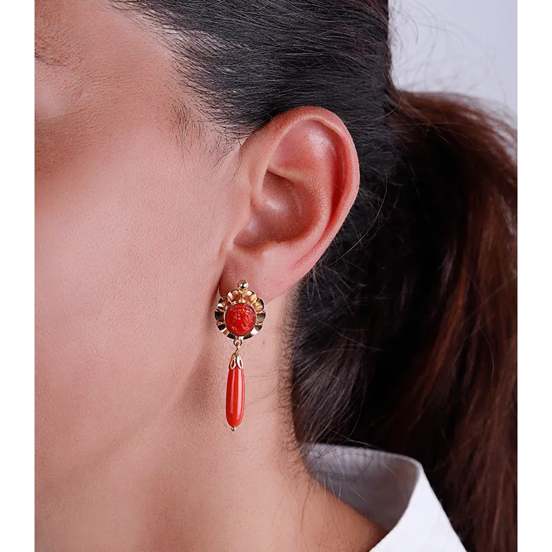 PENDIENTES "ROCIO" ORO 18K CORAL NATURAL