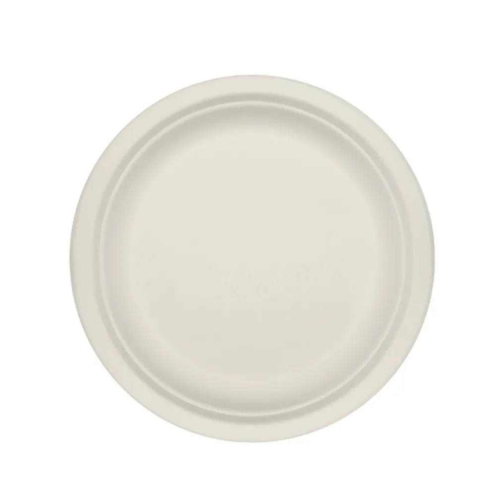 Plato blanco de bagazo para un sólo uso