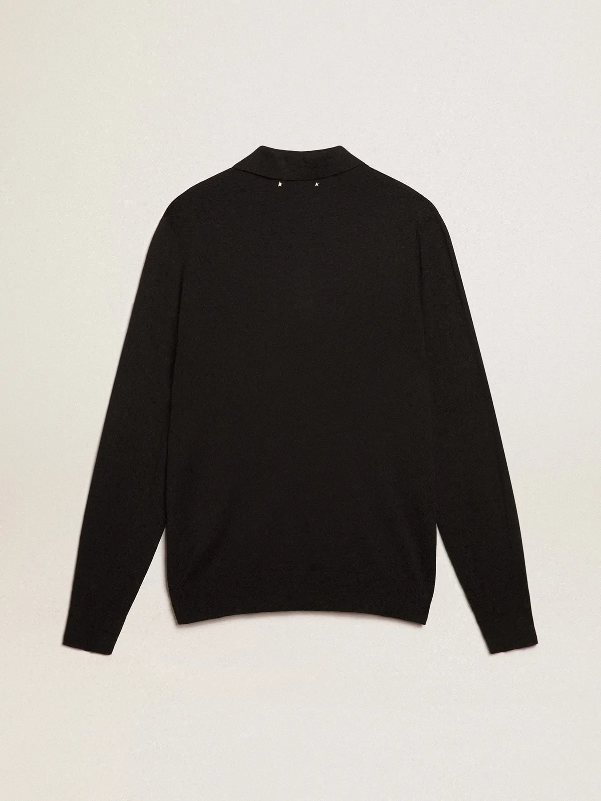 Polo de manga larga de hombre en lana merina de color negro