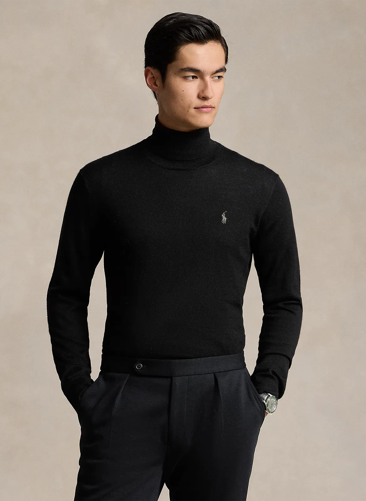POLO RALPH LAUREN Jersey de cuello alto bordado en lana en negro