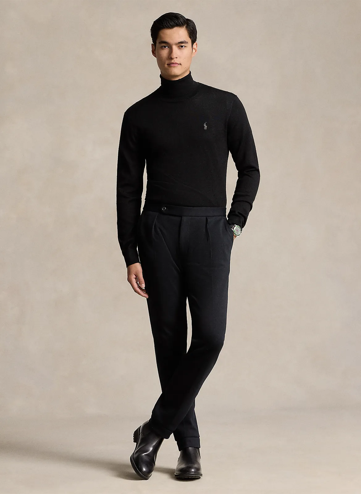 POLO RALPH LAUREN Jersey de cuello alto bordado en lana en negro